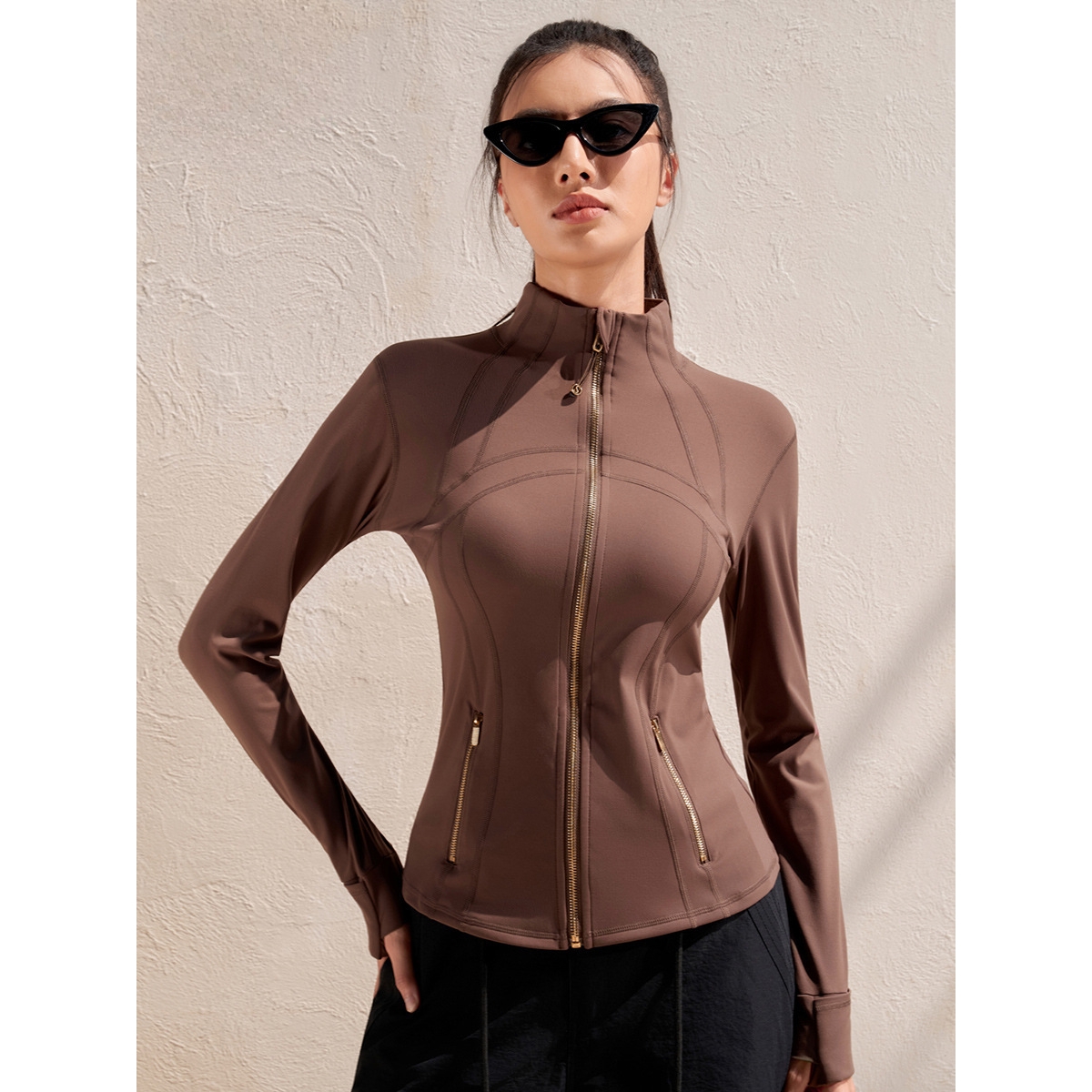 浙江熹辰 新款立领夹克露家外套运动休闲女瑜伽长袖金拉链上衣