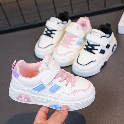 2025年秋季新款儿童皮面板鞋男童舒适运动鞋女童拼色皮面休闲鞋潮