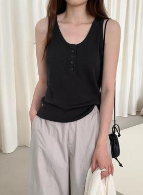 TG 韩系天丝背心针织女2025夏季新款纽扣门襟U领显瘦薄上衣24738