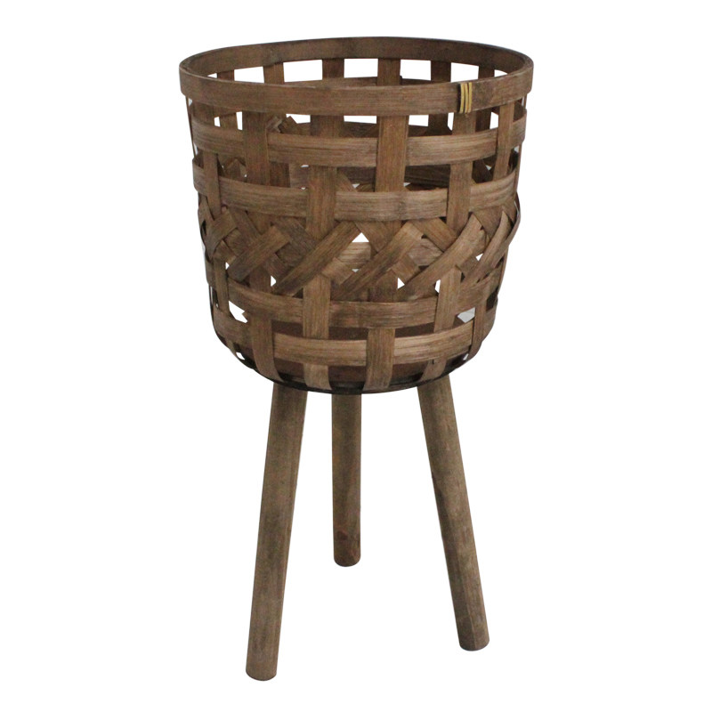 比如树│木制禅意家居花架竹编样板房收纳竹篓美式花盆落地花架u.