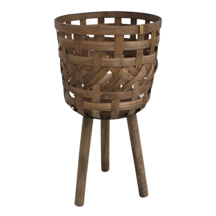 比如树│木制禅意家居花架竹编样板房收纳竹篓美式花盆落地花架u.