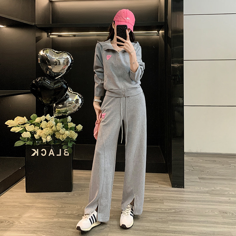 休闲连帽外套运动套装女春秋季新款时尚洋气宽松卫衣阔腿裤两件套