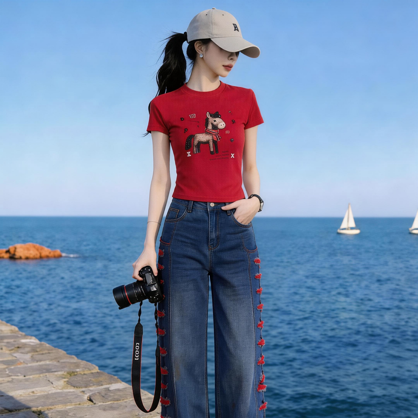 多巴胺小马烫钻短袖T恤女夏季