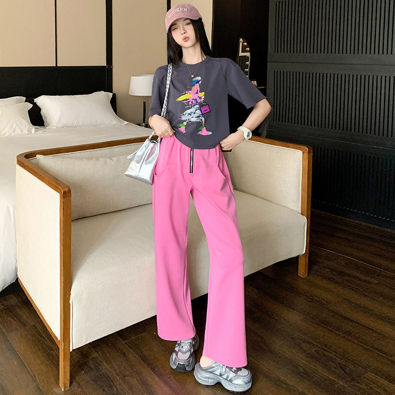 短款短袖运动套装女阔腿裤俩件套