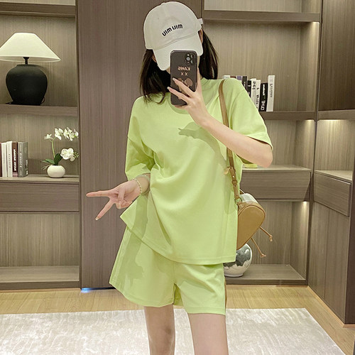 纯色短袖t恤运动套装女夏季