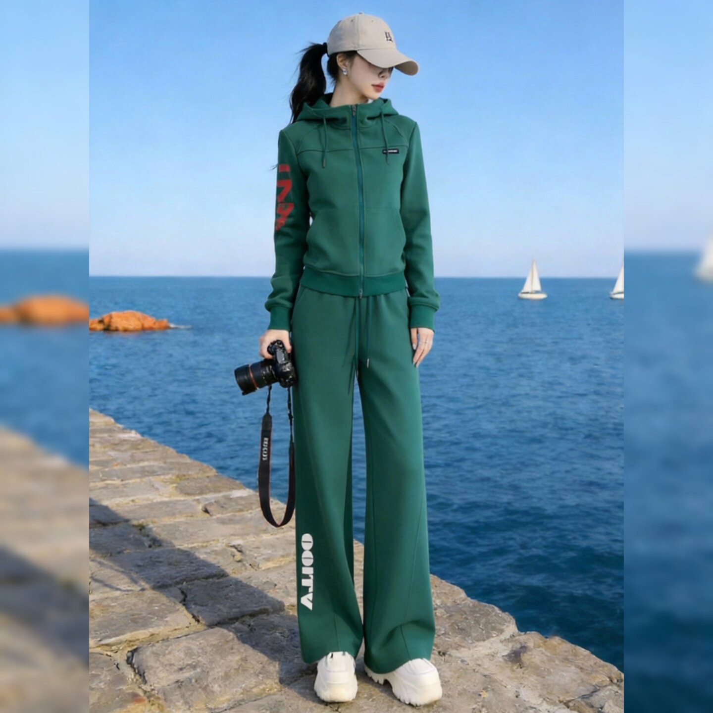 休闲短款连帽外套运动套装女春秋季高级感宽松显瘦阔腿裤两件套潮