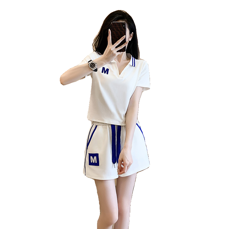 v领短袖运动套装女短裤俩件套潮
