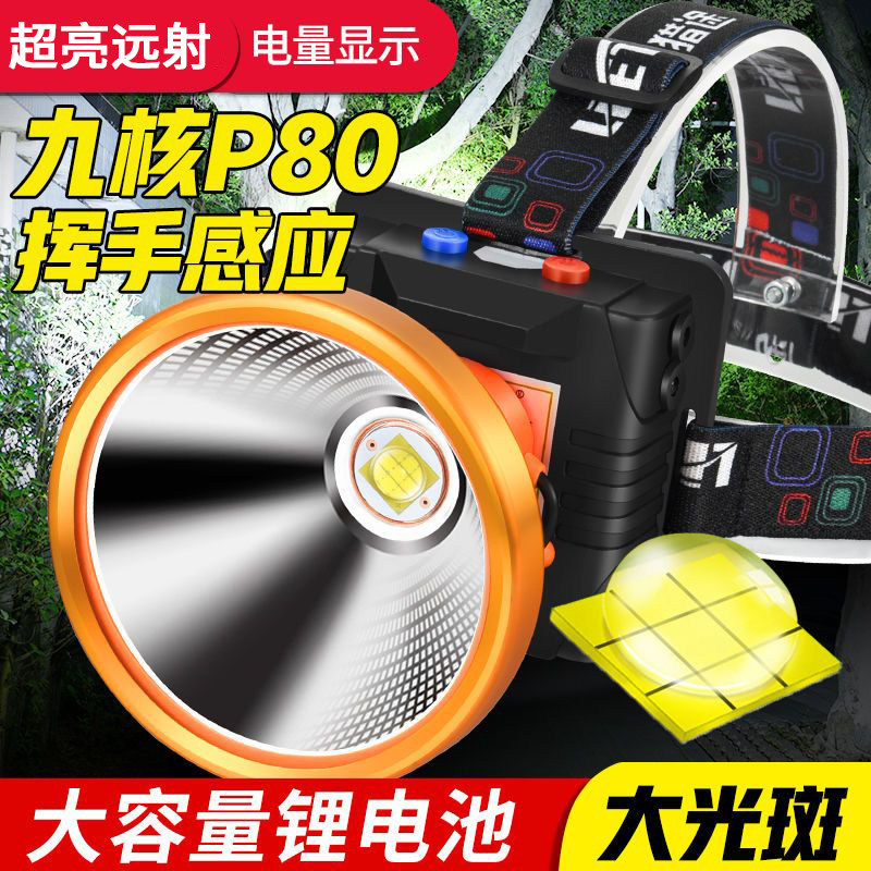 LED感应头灯强光充电超亮远射头戴式户外钓鱼矿灯夜钓灯超长续航