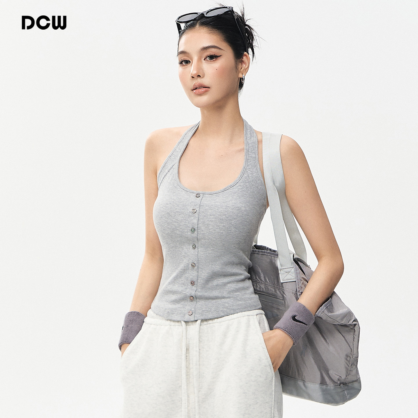 dcw单排扣美背性感瑜伽吊带上衣