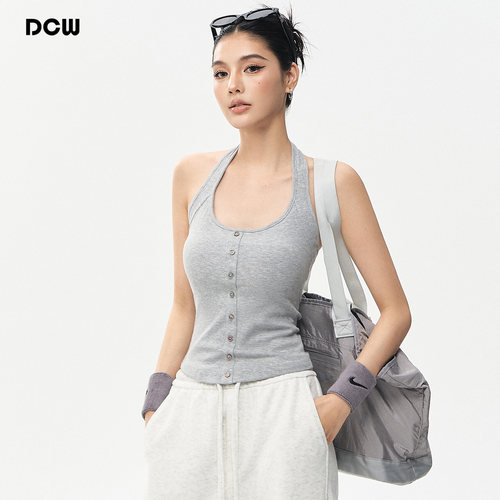 dcw单排扣美背性感瑜伽吊带上衣