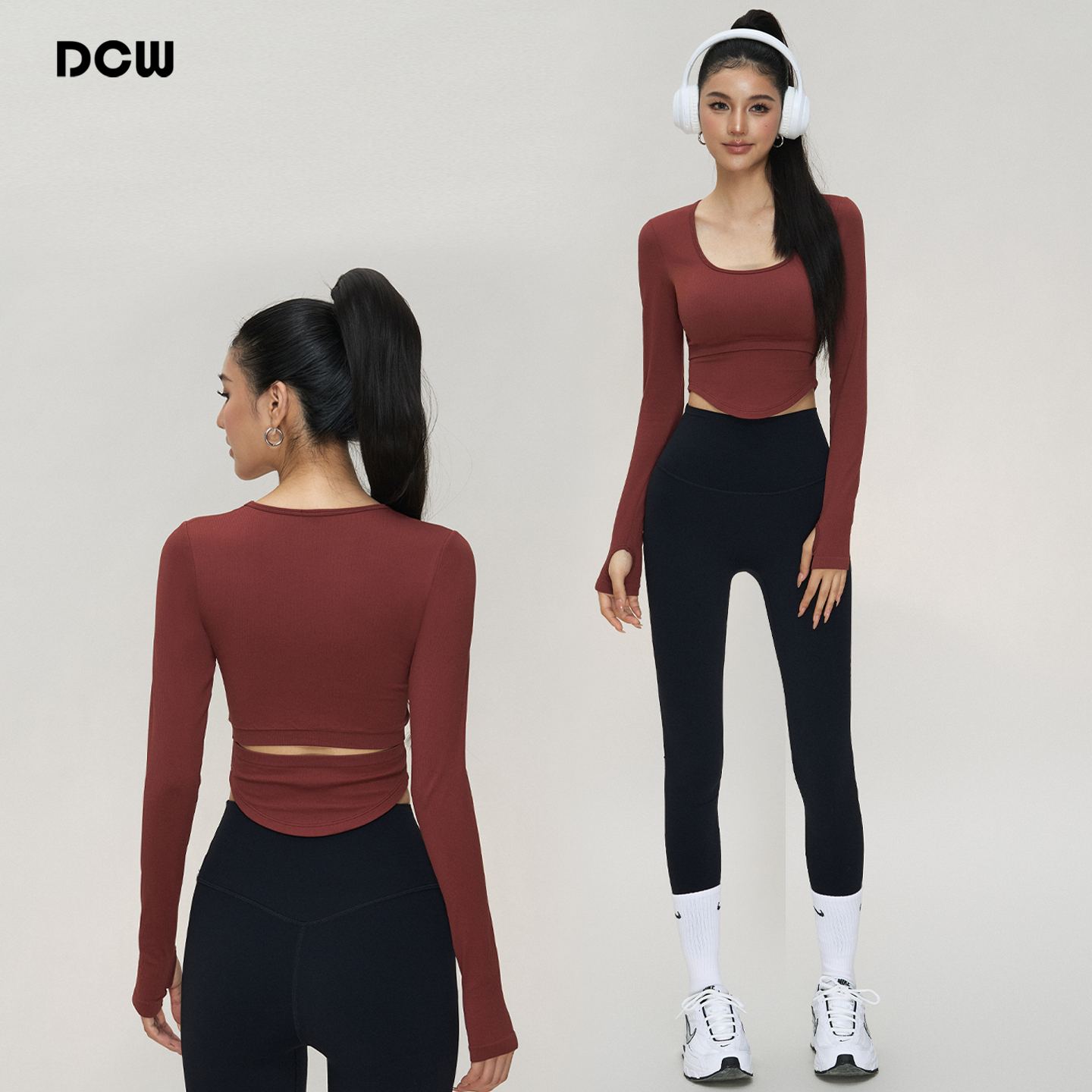 dcw带胸垫紧身运动长袖瑜伽服女