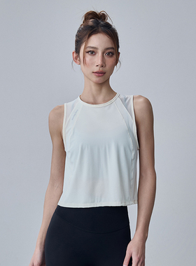 DCW健身跑步训练背心女外穿无袖运动t恤凉感短款普拉提瑜伽罩衫薄