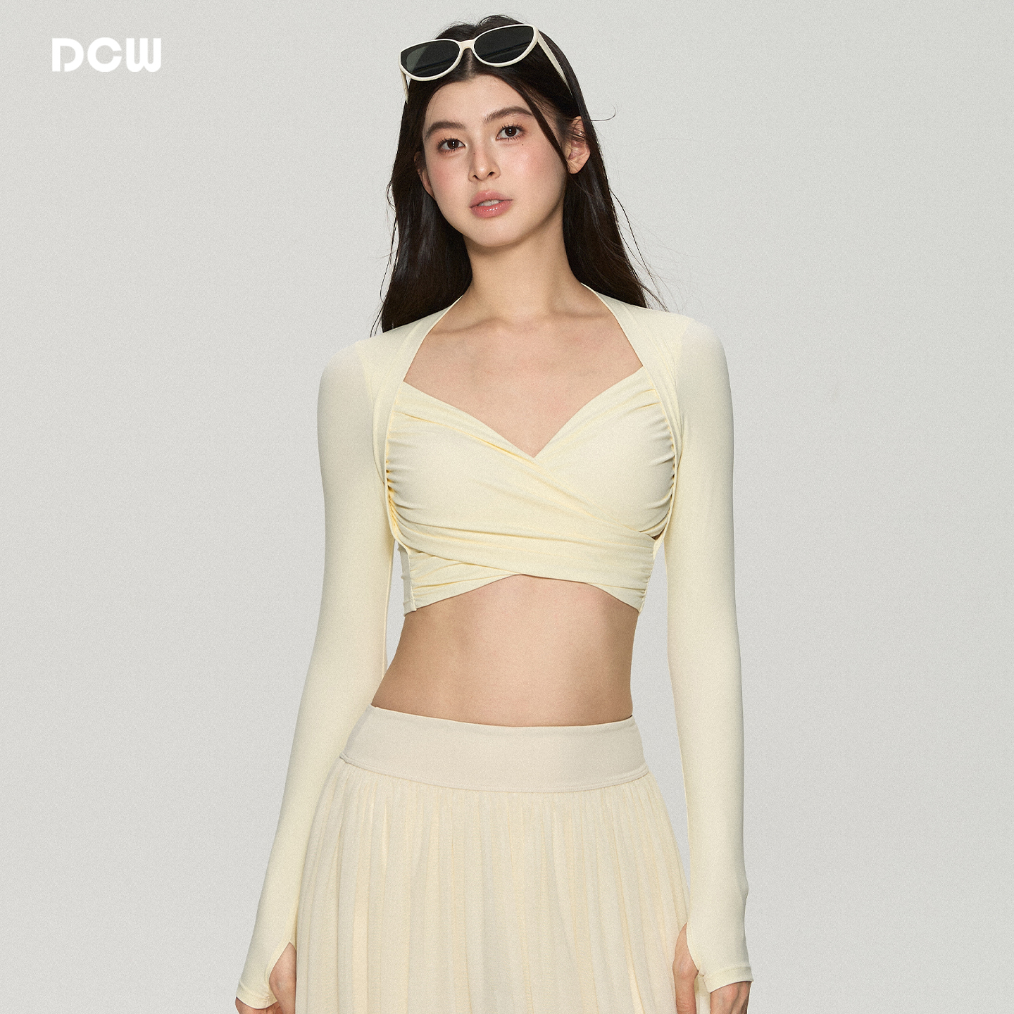 dcw交叉设计紧身显瘦瑜伽服长袖