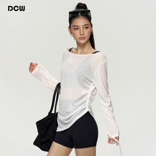 dcw一字领宽松显瘦户外健身长袖