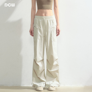 DCW寬松運(yùn)動(dòng)長(zhǎng)褲 健身工裝 褲 女戶外登山休閑高腰抽繩跑步訓(xùn)練美式