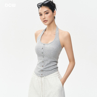 DCW带胸垫运动背心女挂脖露背性感健身文胸跑步训练瑜伽上衣无袖