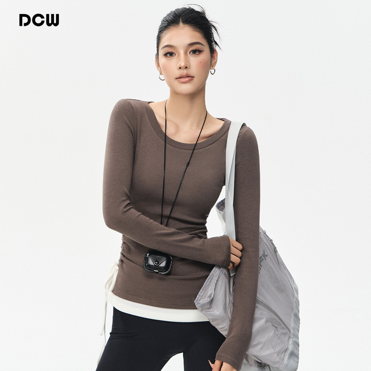 DCW瑜伽服长袖女紧身显瘦抽绳收腰健身上衣跑步训练运动t恤,运动服/休闲服装,运动T恤,淘宝优惠券,粉丝福利购,淘宝优惠卷