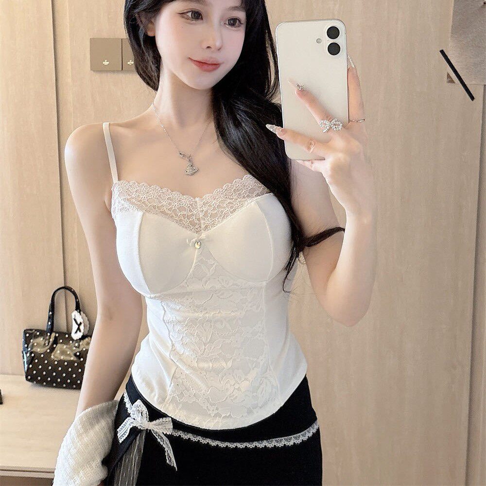 蕾丝法式吊带背心带胸垫内衣女内搭外穿长款上衣打底性感裹胸抹胸