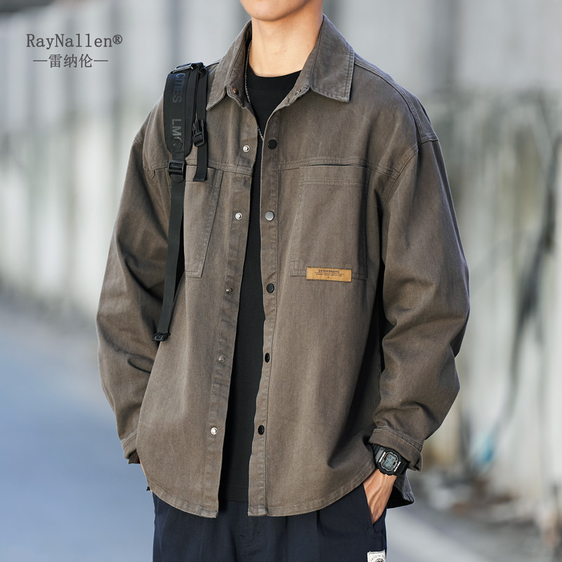 【雷纳伦】春秋新款长袖衬衫外套男春季日系复古休闲男生工装衬衣