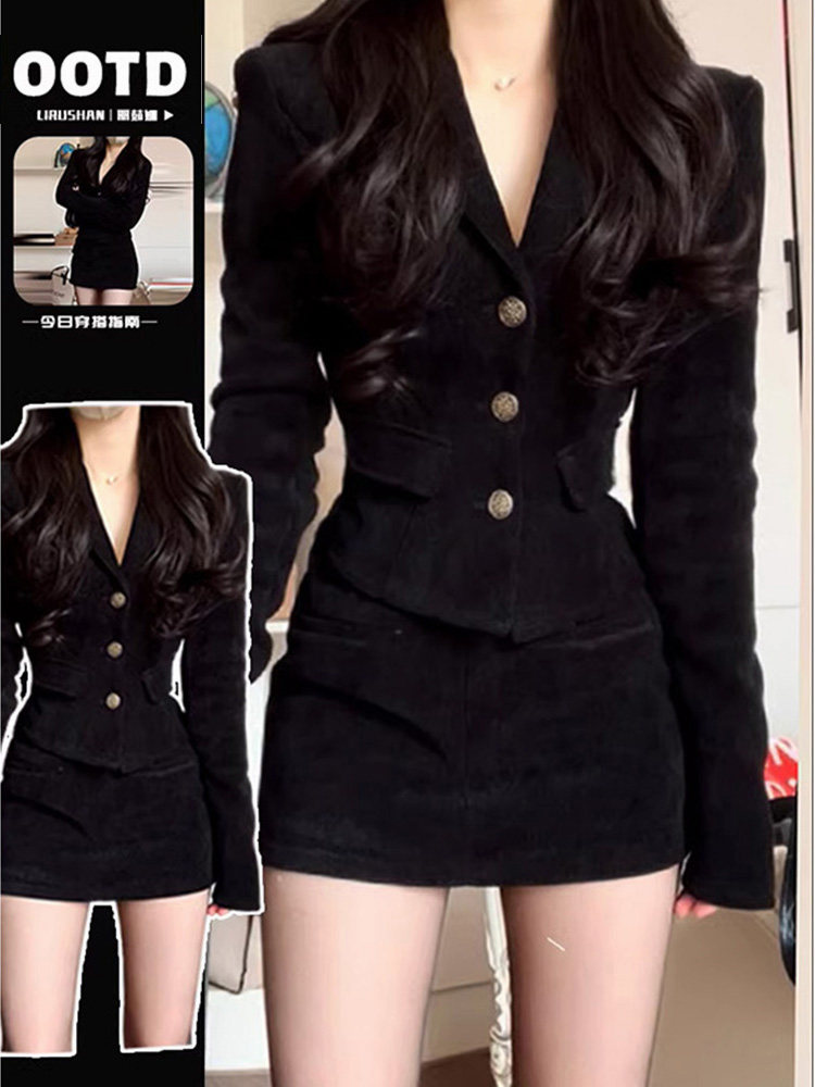 小香赫本风深春装搭配一整套装黑色西装连衣裙子女2025春夏季新款