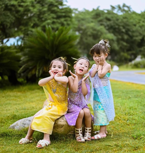 傣族服装女童夏季新款裙子六一舞蹈演出服宝宝周岁礼服