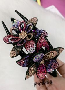 新款韩版捷克钻不规则双层双花楼空大号13cm鸭嘴夹盘发苞发头饰品