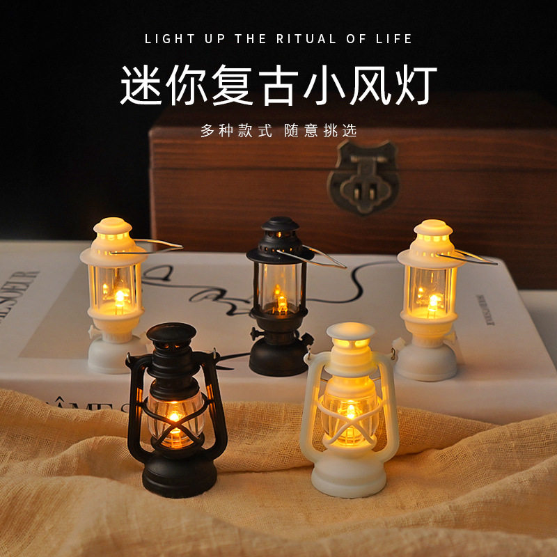 迷你复古仿真小夜灯led电子蜡烛灯手提风灯装饰氛围挂件桌面摆件
