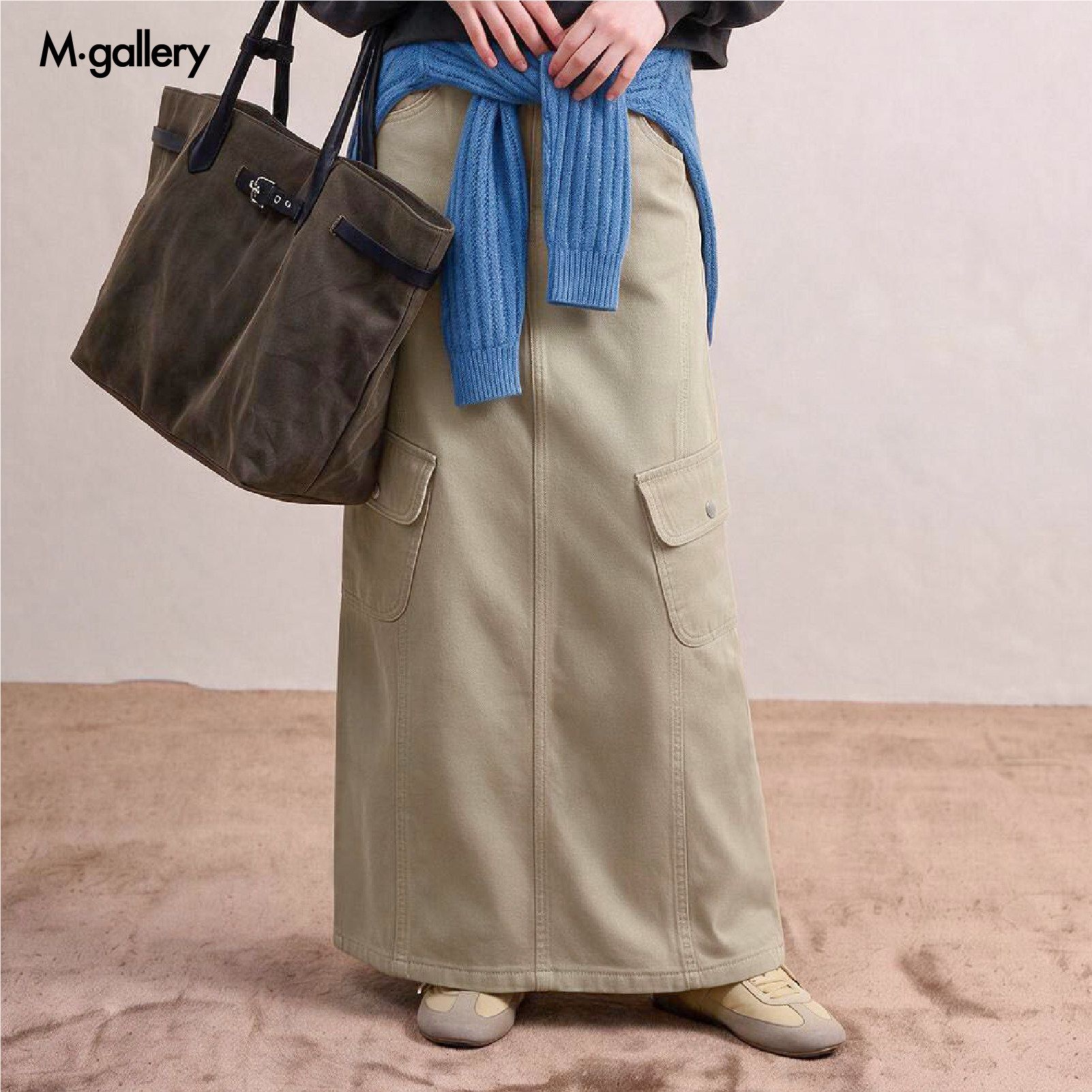 Mgallery复古做旧百搭工装口袋无弹女直筒半身长裙26AWQ0010图片