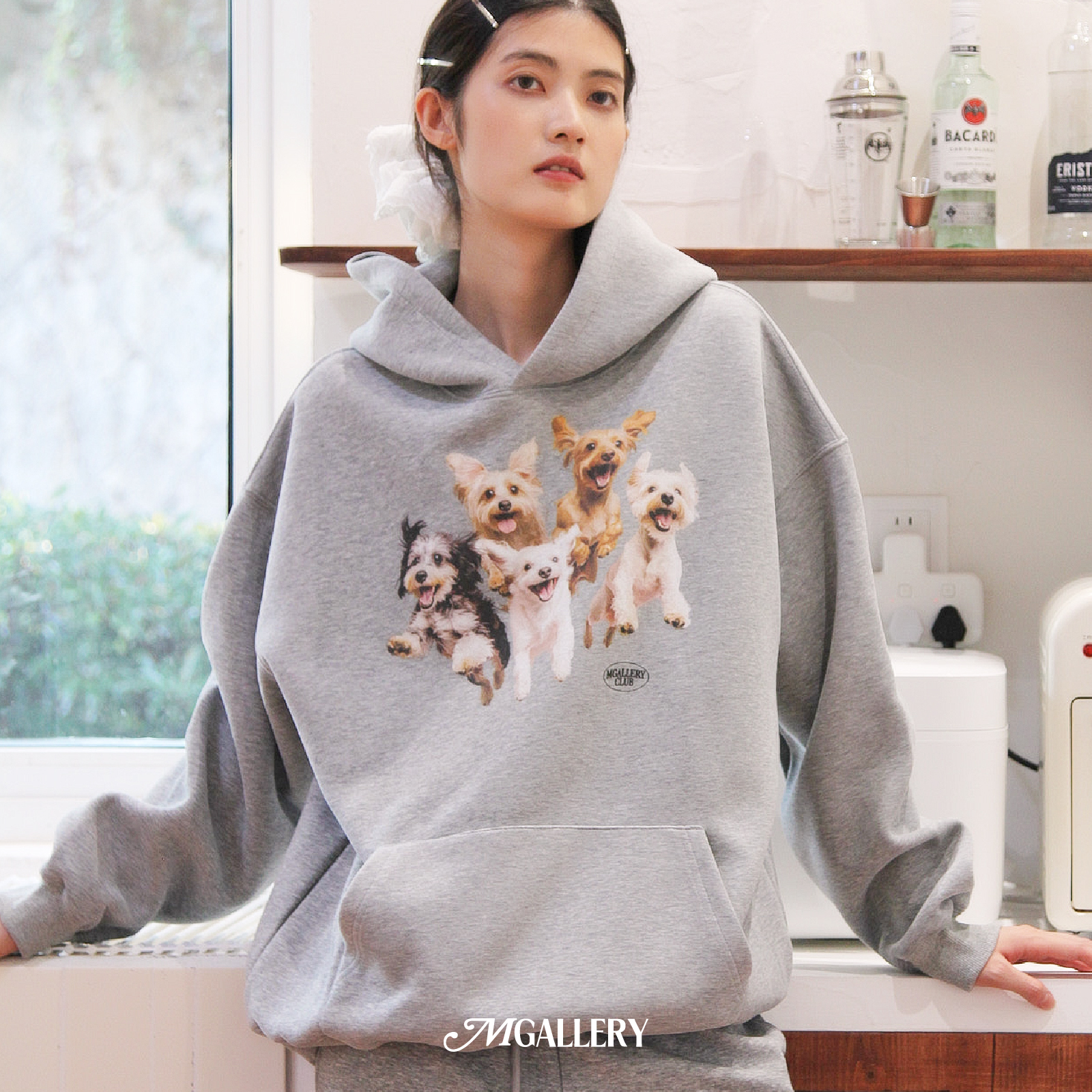 Mgallery 男女宽松重磅跳跃小狗动物印花连帽卫衣2025AWWY0015