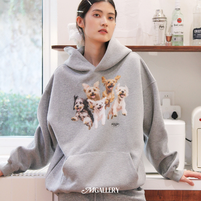 Mgallery 男女宽松重磅跳跃小狗动物印花连帽卫衣2025AWWY0015