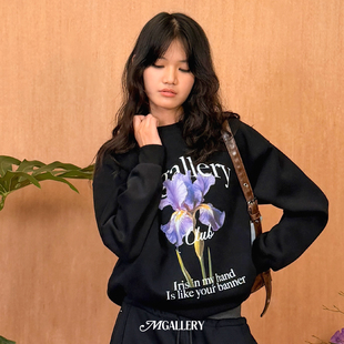Mgallery植物花卉紫色鸢尾花重磅男女挺括圆领卫衣2025AWWY0020