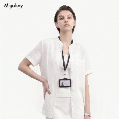 Mgallery莱赛尔亚麻混纺立领短袖宽松女士柔软轻透衬衫26SSST0003