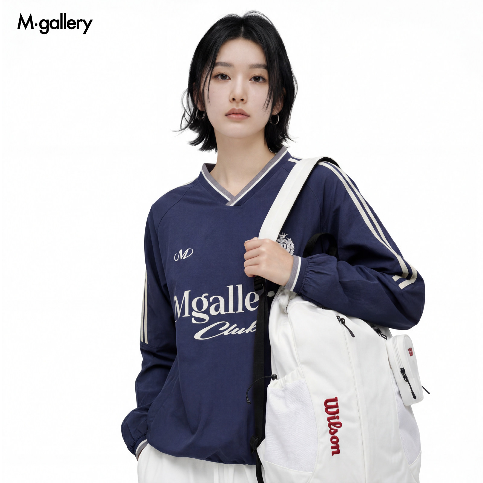 Mgallery梭织复古V领撞色下摆可调节休闲男女上衣2025AWWY0006图片