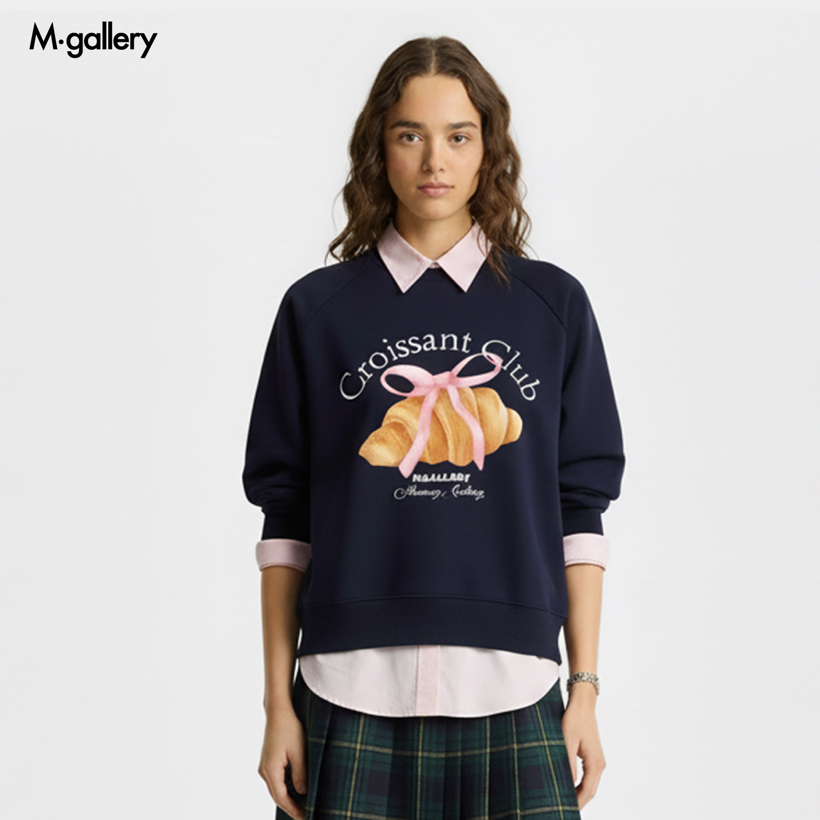 Mgallery软萌蝴蝶结可颂面包印花女款圆领卫衣2025AWWY0018图片