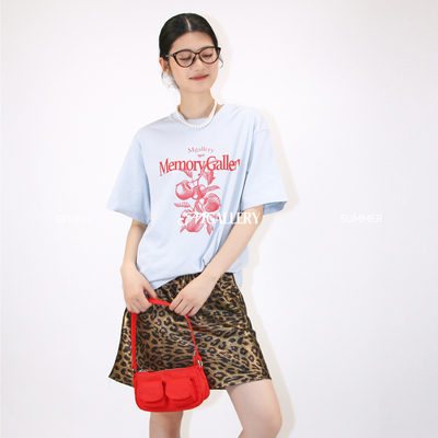 Mgallery素描线条苹果水果多巴胺纯棉男女情侣宽松圆领短袖T恤