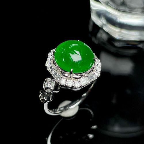 小夏珠宝18K金南非钻镶嵌缅甸天然A货翡翠冰种帝王绿貔貅戒指