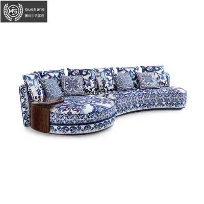 青花瓷布艺圆弧沙发DG中古海绵