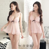 纯欲情调可爱性感蕾丝薄纱睡衣深V吊带露背诱惑超短裙家居服睡裙