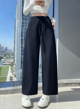 美式灰色阔腿卫裤女2026秋冬新款高腰显瘦加绒直筒香蕉弯刀运动裤