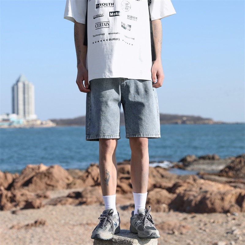 2025夏季新款！宽松直筒牛仔五分短裤809B-BK63-P40控58,男装牛仔裤,星座809B（原星座805）