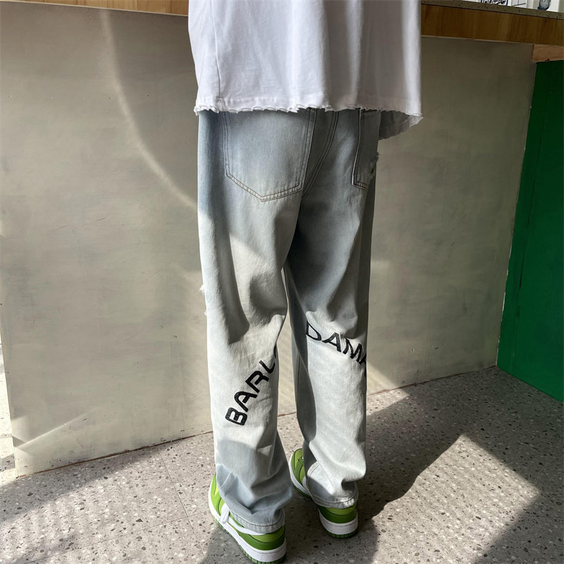 2025春季新款原创设计刺绣印花破洞直筒牛仔805-D05-P55控68,男装休闲裤,星座809B（原星座805）