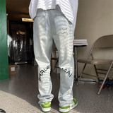 2025春季新款原创设计刺绣印花破洞直筒牛仔805-D05-P55控68，男装休闲裤，星座809B（原星座805）