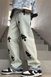 2025春季新款！宽松直筒刺绣十字架牛仔长裤805-D18-P60控78，男装休闲裤，星座809B（原星座805）