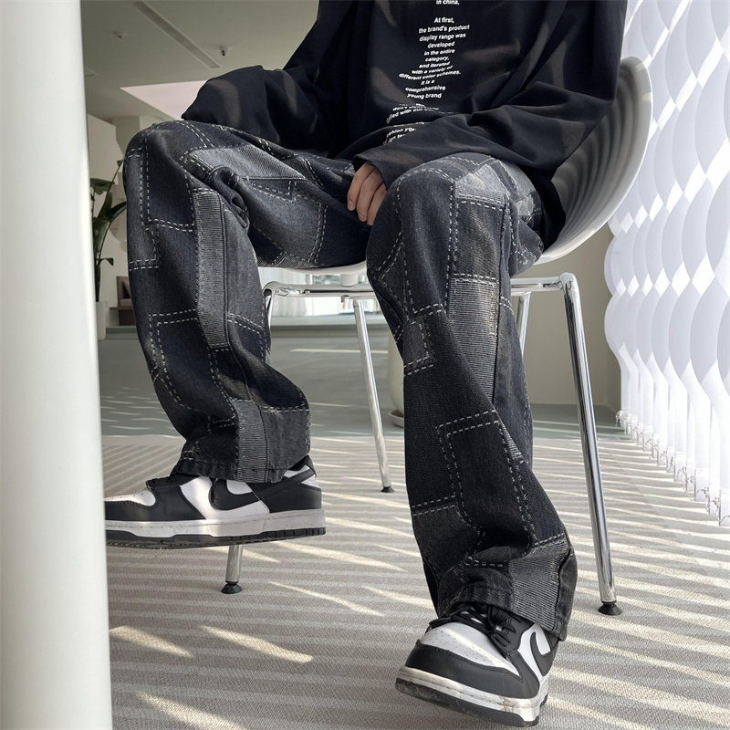 2025春季新款宽松直筒提花工艺牛仔裤805-D27-P55控68，男装牛仔裤，星座809B（原星座805）