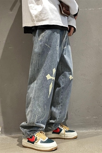 2025春季新款！宽松阔腿牛仔裤个性十字架长裤 805-D15-P60 控78图片