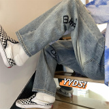 2025春季新款原创设计刺绣印花破洞直筒牛仔805-D05-P55控68，男装休闲裤，星座809B（原星座805）