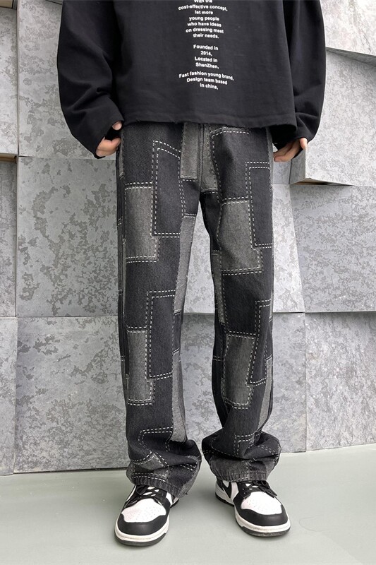 2025春季新款宽松直筒提花工艺牛仔裤805-D27-P55控68,男装牛仔裤,星座809B（原星座805）