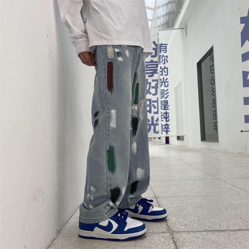 2025春季新款！宽松直筒喷漆牛仔裤805-D22-P60控78,男装牛仔裤,星座809B（原星座805）
