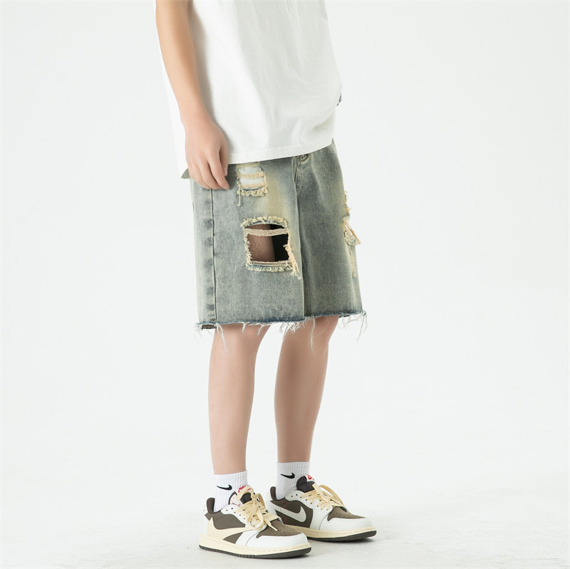 2025夏季新款！宽松直筒破洞五分牛仔裤809B-DK28-P40控58,男装牛仔裤,星座809B（原星座805）