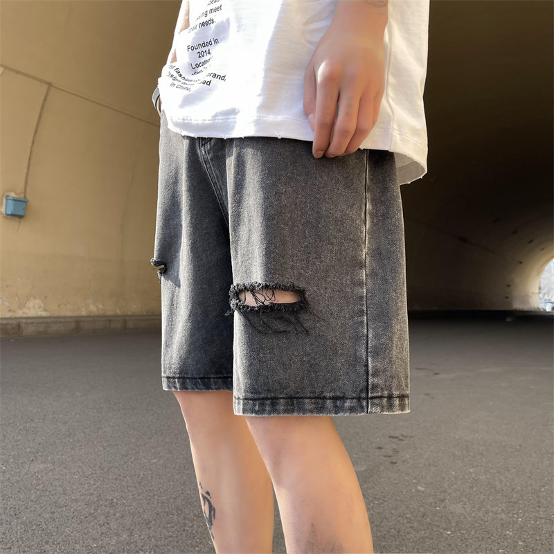 2025夏季新款！宽松直筒破洞牛仔五分裤809B-DK21-P45控58,男装牛仔裤,星座809B（原星座805）